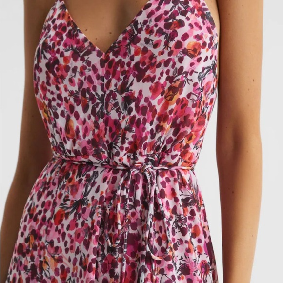 Reiss Pippa Floral Printed Midi Dress in Pink Size 4P NWT - Picture 3 of 11